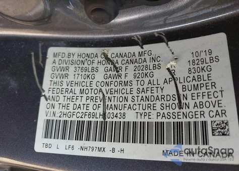2020 Honda Civic Lx z USA, uszkodzony, nr VIN 2HGFC2F69LH503438